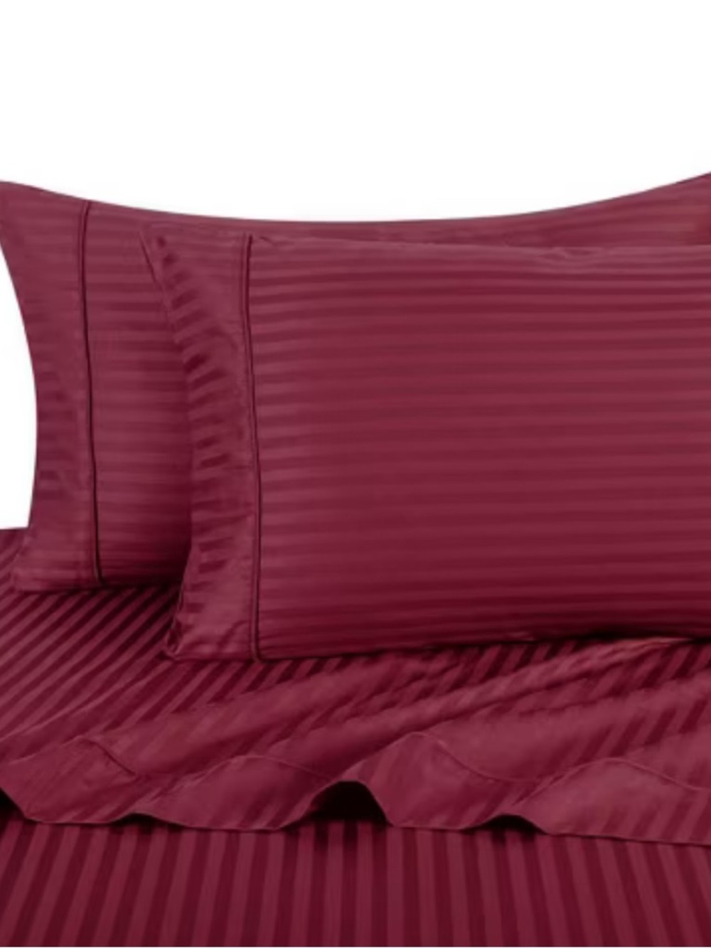 Luxury Striped Pillowcases and Sheet Set - Burgundy